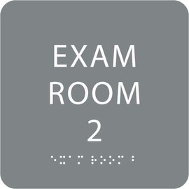 Grey w/White ADA Exam Room 2 Sign with Braille – Made from Durable Acrylic and Ready to Mount