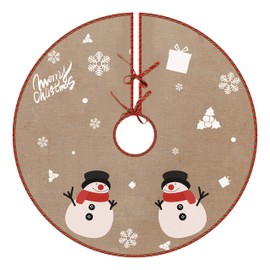 Burlap Christmas Tree-Skirt Fall Decorations - 30 Inch Vintage Rustic Farmhouse Holiday Indoor Decor White Snowflake Navidad Snowman Wedding Party Jute Tree Skirt