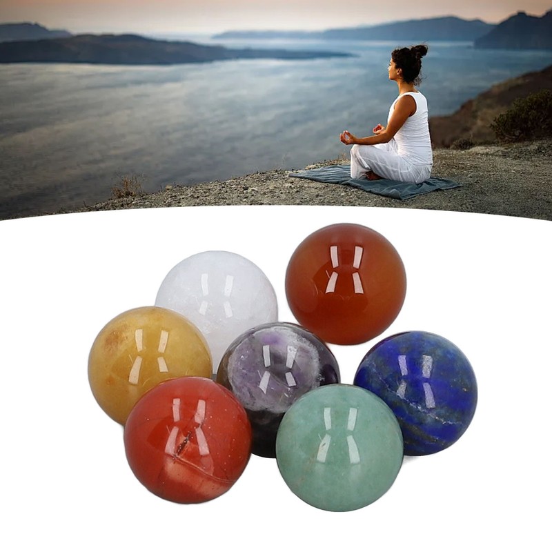 7pcs Chakra Crystal Balls Topaz Redstone Green Aventurine Lapis Lazuli