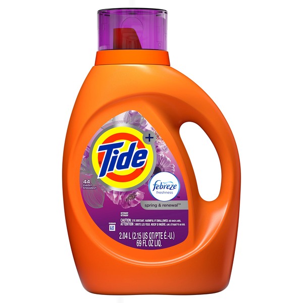 Tide Tide Plus Febreze Freshness Spring & Renewal HE Turbo Clean Liquid Laundry Detergent, 69 fl oz 44 Loads, 69 Fl Oz