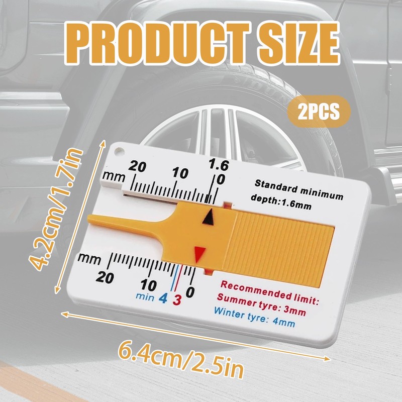 2 Pcs Tyre Tread Depth Gauge UK Portable 0-20 mm