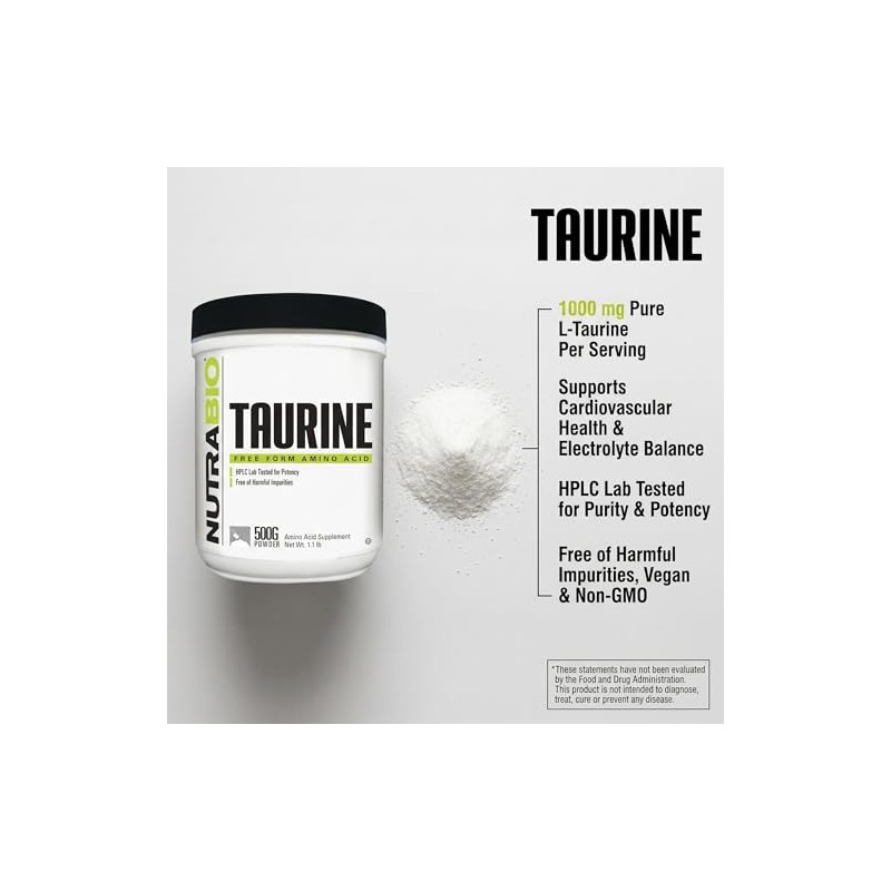 NutraBio 100% Pure Taurine Powder - 500 Grams by NutraBio
