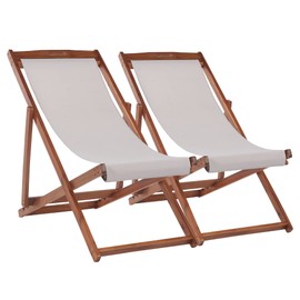 Outdoor Wooden Patio Lounge Chair 2 Set Beach Sling Chair Set Height Portable Reclining Beach Chair Solid Wood Frame with White Polyester Canvas 3 Level,Grey