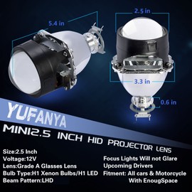 YUFANYA 2.5inch Mini Bixenon Projector Lens with 3.0inch U Shape Angel Eyes Shrouds Decoration Fit for H1 H4 H7 Car Motorcycle