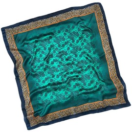 FAIRYGATE Women Scarf Silk Bandana Neck Head Hair Ladies Scarfs Square Scarves Neckerchief Headwear Fashion Multifunctional Beautiful Green Flower Print 93009