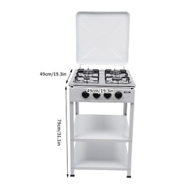Natural Gas Stove with 4 Burners Portable Outdoor Stove Natural Gas Camping Grill Stove Floor Standing Gas Cooktop with 2 Storage Shelves and Wind Blocking Cover for Camping, Rv Travel (White)