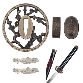 OLYCRAFT Samurai Sword Tsuba Set Plum Blossom Samurai Sword Handguard Japanese Swords Accessories Japanese Swords Protector for Restoration Projects Cosplay Props Performing Training - Antique Silver