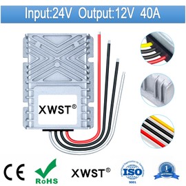 XWST DC 24V to DC 12V Step Down Reducer Regulator Buck Converter Output 40A 480W Power Converter Module for Auto Car Truck Vehicle Boat Solar System (40A)