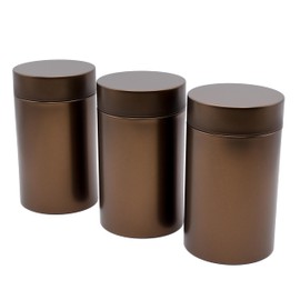Dosenritter 3 x Round Tea Canisters / Storage Jars, Brown Anthracite, Aroma-Proof Metal for 200 g Earl Grey, 14.5 x 8.3 cm (H), Also Ideal as Supplements, Protein Powder or Spice Jars