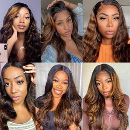 Biliisyff P4/613 Human Hair Highlight Brown Bundles Ombre Blonde Body Wave Human Hair Brazilian Double Weft Soft And Silky Remy Hair Extensions for Black Women 18 20 22 Inch
