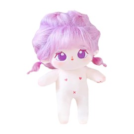 niannyyhouse 20cm Plush Purple Girl Fried Hair Black Hair No Attributes Normal Body Doll Cotton Doll Dress Up (With 13-skeleton)