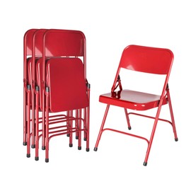 OEF Furnishings (4 Pack) Heavy Duty Steel Double Hinge Metal Folding Chair, Durable 18-Gauge Steel Frame, Comfortable 15.75” Seat, Portable and Sturdy, Red