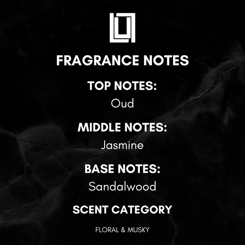 Reed Diffuser Set, Jasmine, Oud & Sandalwood, 6 Reed Sticks,