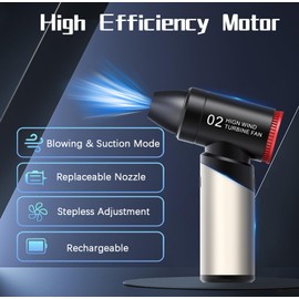 Compressed Air Duster,110000RPM Jet Dryer Blower,3 Gear Portable Electric Air Duster with Blow/Exhaust Mode for Car Dry,Keyboard Cleaning, Camping, Air Bed, and BBQ(Silver)