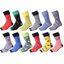 JAMES FIALLO Dress Socks for Men, Men's Casual Colorful Fun 12-Pairs Funny Crazy Novelty Vibrant Colored Gourmet Delights Patterned Dress Socks, M9000-T1