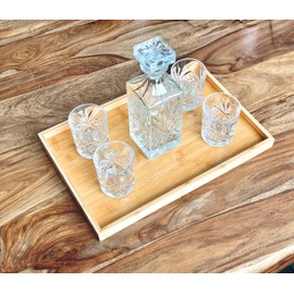 Bam & Boo Natural Bamboo Serving Tray Modern Rectangular (Bamboo, 17.75” x 11.8" x 1.2") for Food, Drinks, Decor, Vanity in Home, Kitchen, Bathroom, Coffee Table, Bed