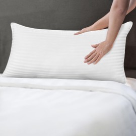 Elegant Comfort Set of 2 Hotel Quality Bed Cooling Gel-Infused Filling-100 100% Striped Cotton Cover, Medium Firm Supportive Pillows for Stomach, Side or Back Sleepers, Standard/Queen, White 2 Count