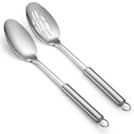 ReaNea Cooking Spoon Set, Stainless Steel Kitchen Solid Slotted Spoon, Cooking Utensils Set, Mixing, Serving, Stirring Large Spoons, Gifts for Home, Restaurant