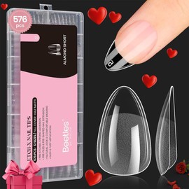 beetles Gel Polish Beetles Gel Nail Tips Short Almond Etch-X Nail Tips,12 Sizes 576Pcs Pre Shaped Soft Nail Tips Half Matte False Nails for Valentine Gel Nail Polish Full Cover Press On Nail Nail Extensions Set
