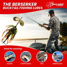 Delong Lures - The Berserker, Bucktail Fishing Lures - Bucktail Jig with Inline Spinner, Musky & Pike Baits Spinnerbaits, Tackle for Freshwater and Saltwater Fishing, Made in USA - (Perch)