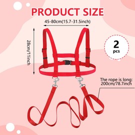 Pack of 2 Horse Lead for Playing for Children, Horse Harness for Children to Play, Adjustable Horse Lead Children, Wooden Horse Accessories, Horse Harness for Playing for Boys Girls Role Play (Red)