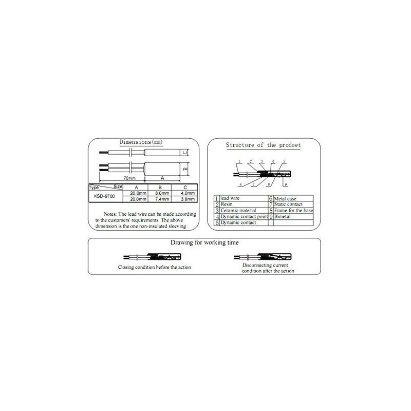 BE-TOOL Thermostat Thermal Protector, KSD9700 Thermal Protector - Bimetal Temperature