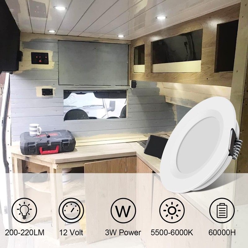 RVZONE RV Boat Recessed Ceiling Light 6 Pack 12V LED