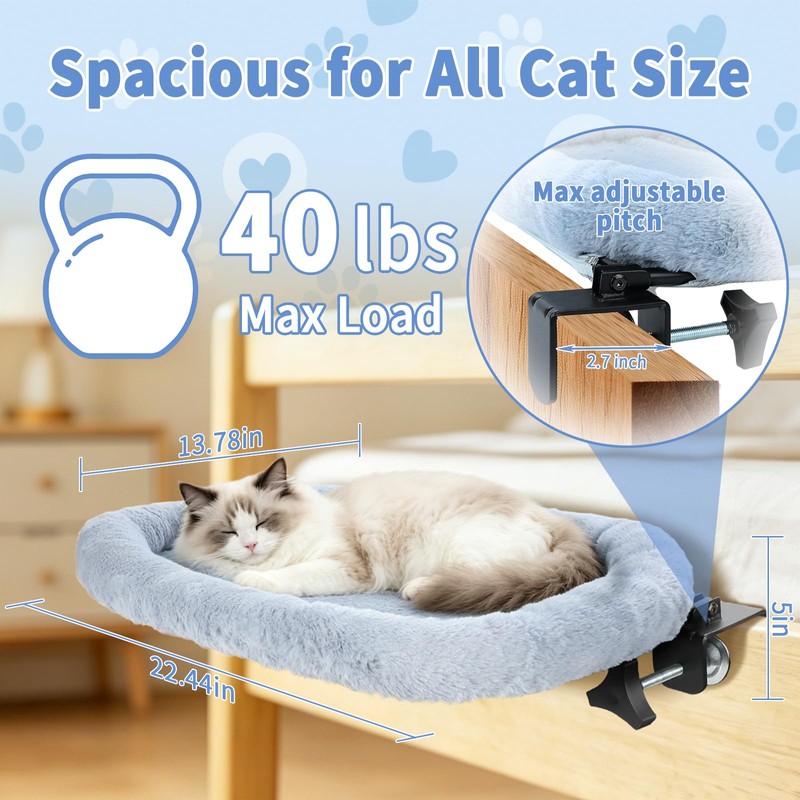 Midollarle Bedside Cat Bed, Foldable Cat Bed Attaches to Bed