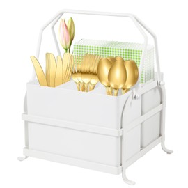 NelyBet Silverware Caddy Utensil Holder With Handle ,Outdoor Silverware Holder Picnic Caddy and Camping Utensil Organizer, Flatware Holder for Party Gatherings, Metal -White