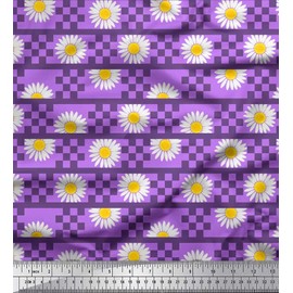 Soimoi Purple Velvet Fabric Stripe,Square & Daisy Floral Fabric Prints by Yard 58 Inch Wide
