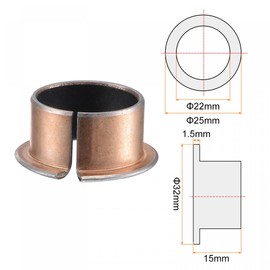 sourcing map Flanged Sleeve Bearings 22mm Bore x 25mm OD x 15mm Length x 32mm Flange Dia x 1.5mm Flange Thickness Wrapped Oilless Bushings 2pcs