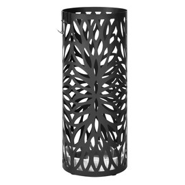 SONGMICS Umbrella Stand, Umbrella Holder for Entryway, Steel Round Umbrella Rack Freestanding, for Canes Walking Sticks, with a Detachable Drip Tray, 2 Long and 2 Short Hooks, Matte Black ULUC022B01