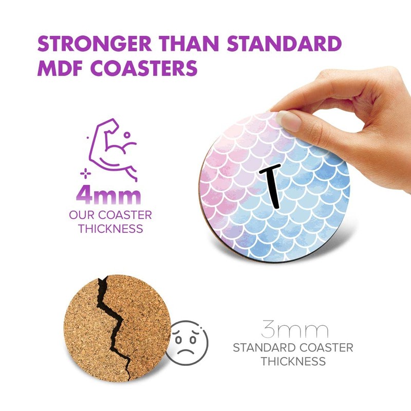 1 x Round Coaster - Letter T Mermaid Scales Fish