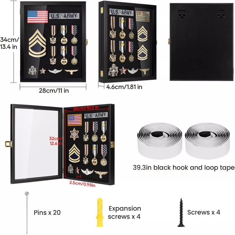 11x14 Pin Display Case for Military Badges, Medals, Patches &