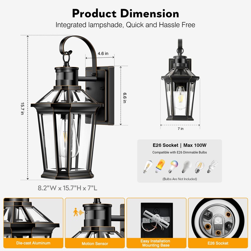 VIANIS Motion Sensor Outdoor Wall Lights, Dusk to Dawn Exterior