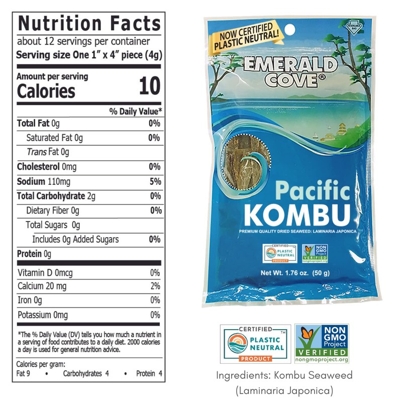 Emerald Cove Pacific Kombu Dried Seaweed, Silver Grade, 1.76 Ounce