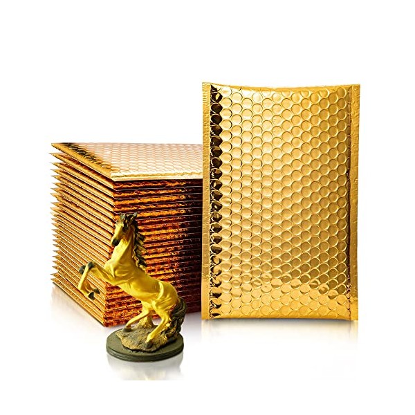 AMZ Pack of 25 Metallic Bubble Mailers 4x8 Gold Bubble
