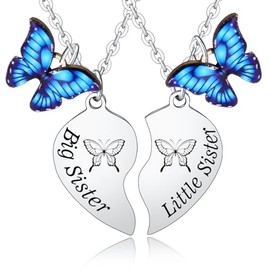 2PCs Big Sis Lis Sis Heart Matching Necklace Set for Big Sister Gifts from Sister Birthday Graduation Gift