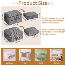 Hefrseyo 4 Pcs Compression Storage Bags, Large Capacity Ultra Space Saving Clothes Storage Bags for Sweater, Sheet, Bed, Blanket Storage Organizer with Window Handle, Cubes Storage Bags with Zipper