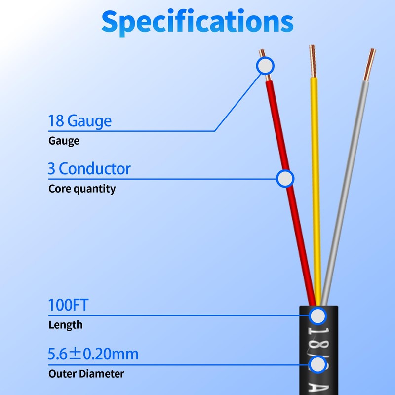 18/3 Solid Sprinkler System Wire 100ft, 18 Gauge Irrigation Wires