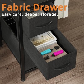 YAOHUOO 55'' Office Desk with 6 Fabric File Drawers - File Drawer Organization, Computer Work Desk, Study Writing Table, Home Office Workstation, Black.