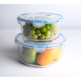 HUSANMP Large Borosilicate Tempered Glass Food Storage Containers with BPA-Free Lids, [2 Pack] Round Airtight Food Containers (100oz+64oz). Microwave, Oven, Freezer and Dishwasher Safe.