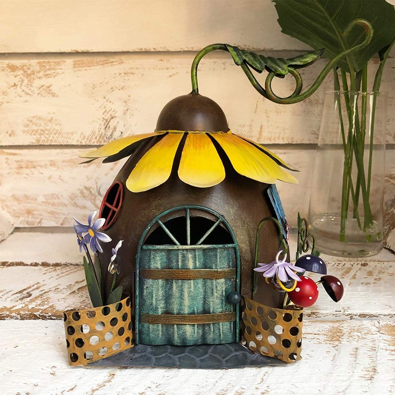 Metal Fairy Sunflower House Outdoor Garden Patio Sculpture Decorative Ornament