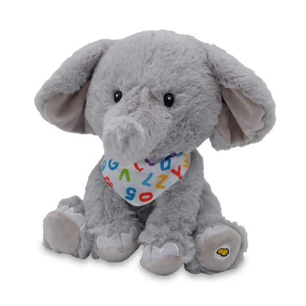 Cuddle Barn - Alphabet Elroy | Animated Singing Elephant Stuffed Animal Plush Toy Wiggles Ears to ABC Song and Ten Little Elephants, 12 Inches