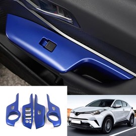 KELEIMAI Car Accessories Fit for Toyota C-HR CHR 2018-2023 Inner Window Lift Door Lock Switch Control Panel Cover Trim (Blue) ABS 4 PCS with Rearview Mirror Adjustment Switch