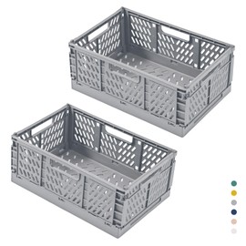 hautllaif Pack of 2 Foldable Plastic Storage Boxes, Foldable Shopping Box, Sturdy Folding Boxes for Kitchen, Office, Bedroom, Cupboard, Drawer (Grey, 30.5 x 20 x 12.5)