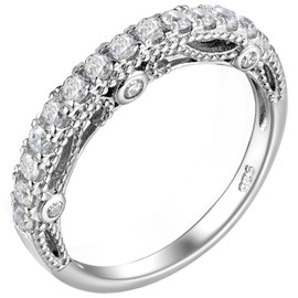 SHELOVES Vintage 925 Sterling Silver Eternity Rings for Women Stacking Wedding Band AAAAA Round Cz Sz T