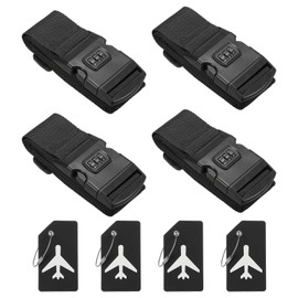 PATIKIL Luggage Strap with Combination Lock Luggage Tag and Loop 78"x2", 4 Set Adjustable Suitcase Belt for Travel Packing Bag Closure Identify, Black