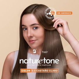 B Life Naturetone Tinte Permanente Sin Amoníaco | Castaño Claro 5.0 | con Aceite de Argán y Jojoba | Suave para el Cuero Cabelludo