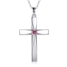 ONEFINITY Cross Necklace 925 Sterling Silver Origami Cross Birthstone Pendant Necklace Religious Cross Jewelry Gifts for Women(October)